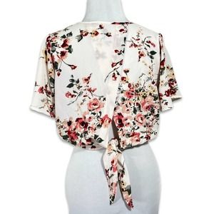 Como Black Sexy Keyhole Back Crop Top NWOT Surplice Blouse MEDIUM